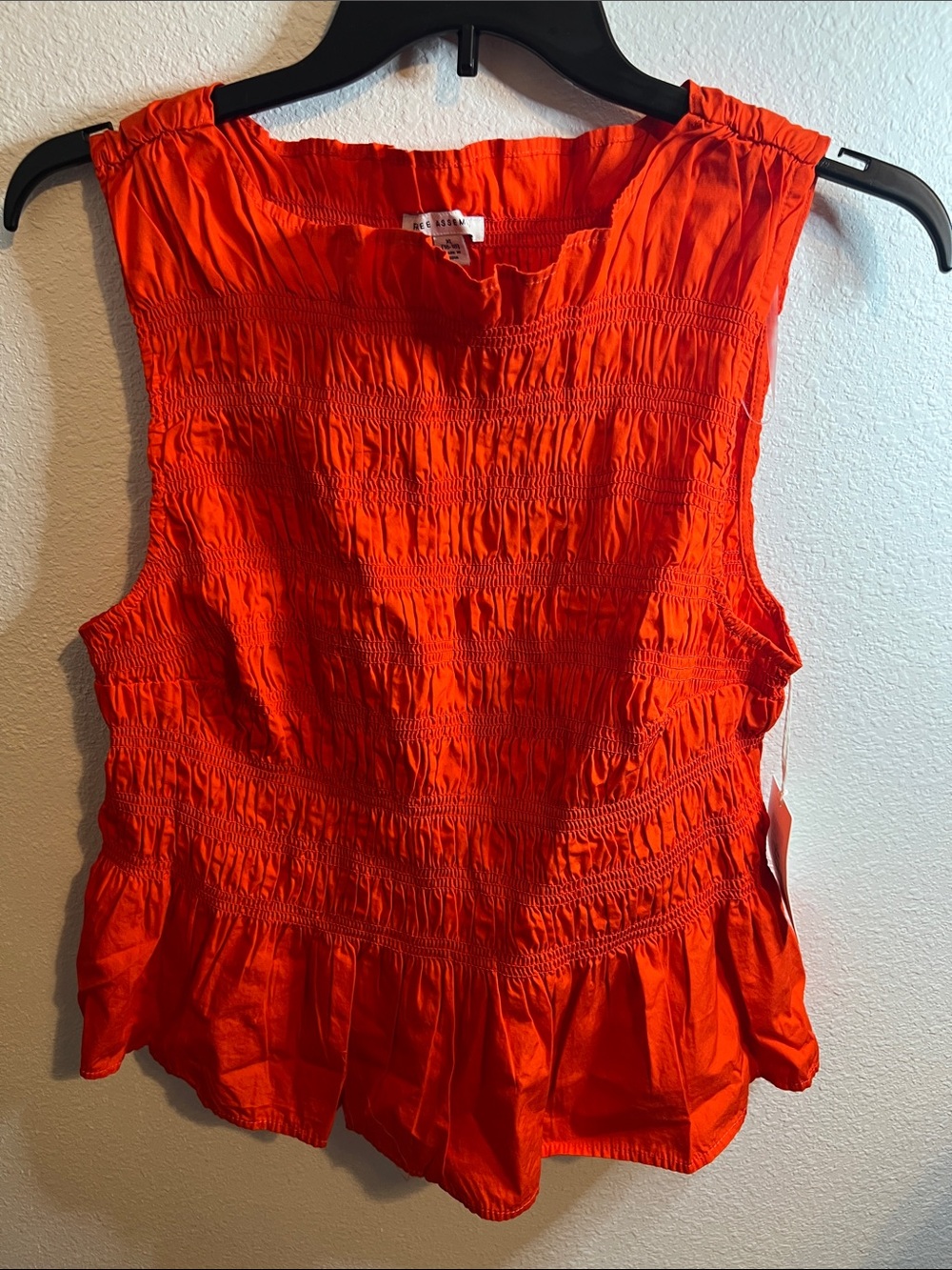 NWT Smocked Sleeveless Blouse in Bright Orange